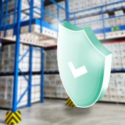 Icon of quality shield with an archive room of Merak in the background