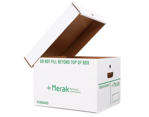 White archive box with green printing
