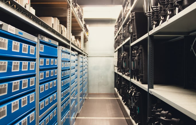Photo of an aisle in the e-bunker