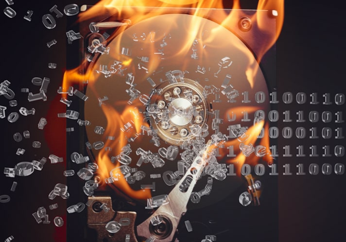 Inside of a hard drive on fire