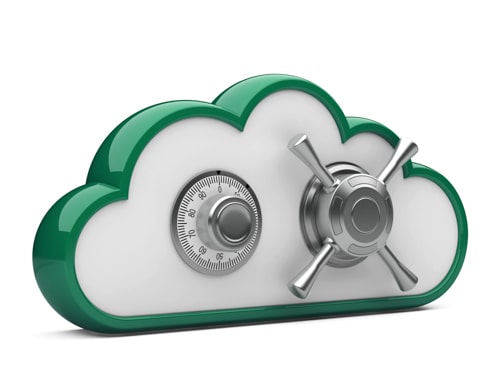 Illustration of a cloud on a white background that has been transformed into a vault