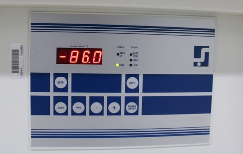 Photo showing that ULT freezers freeze to -86 degrees