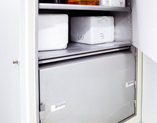 Inside of an ULT freezer that holds samples