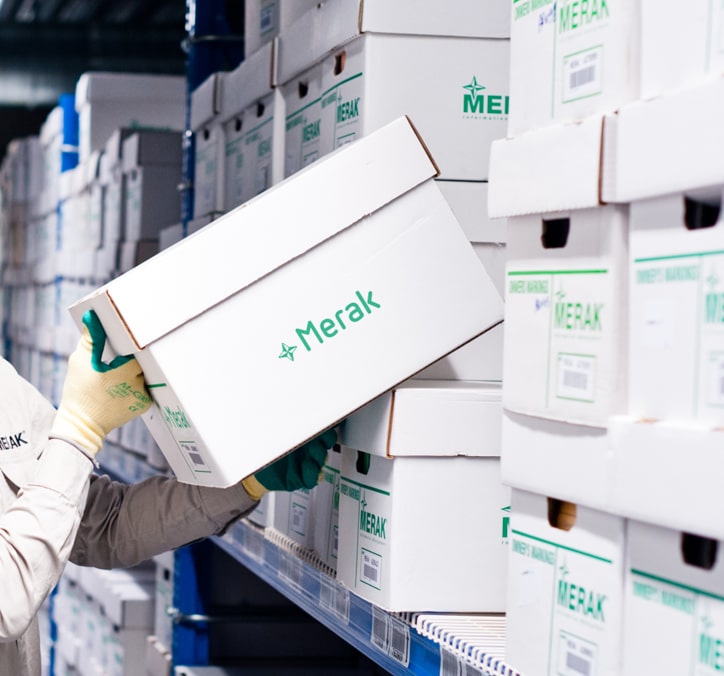 An employee puts a Merak archive box on the shelves