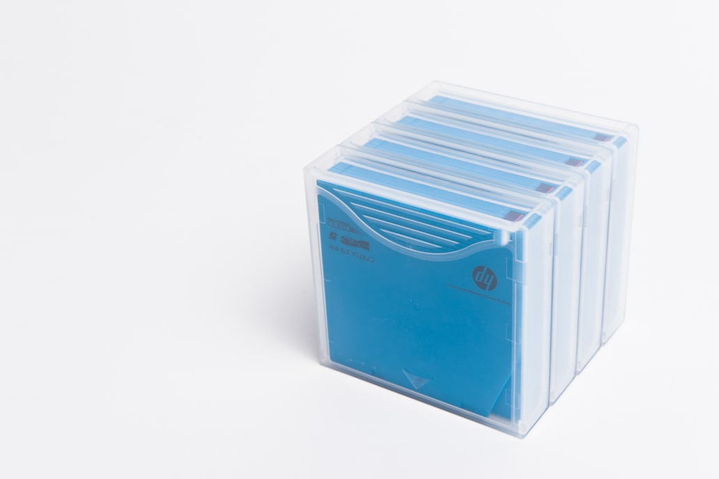 A slide in the e-bunker filled with tapes for offline backup preservation