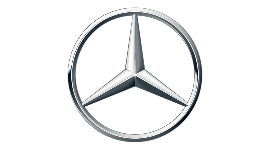 Het logo van Mercedes op een witte achtergrond
